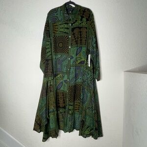 Step In Style NWT Long Sleeve Button Down Lagenlook Boho Dress Sz One Plus Green